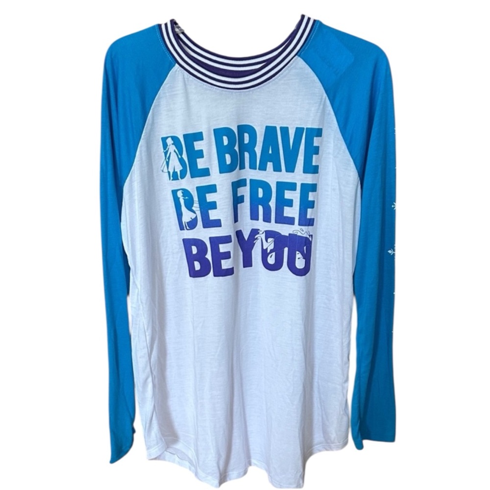 Disney Blue and White Women's Frozen Jersey Top